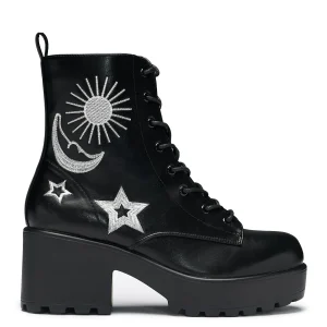 KOI footwear Astro Silver Star & Moon Chunky Boots Black Flash Sale