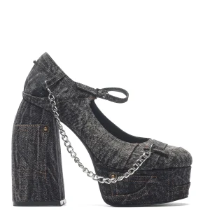 KOI footwear Faded Denim Platform Heels - Black Discount