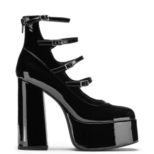 KOI footwear Gurren Strappy Patent Platform Heels Black Hot