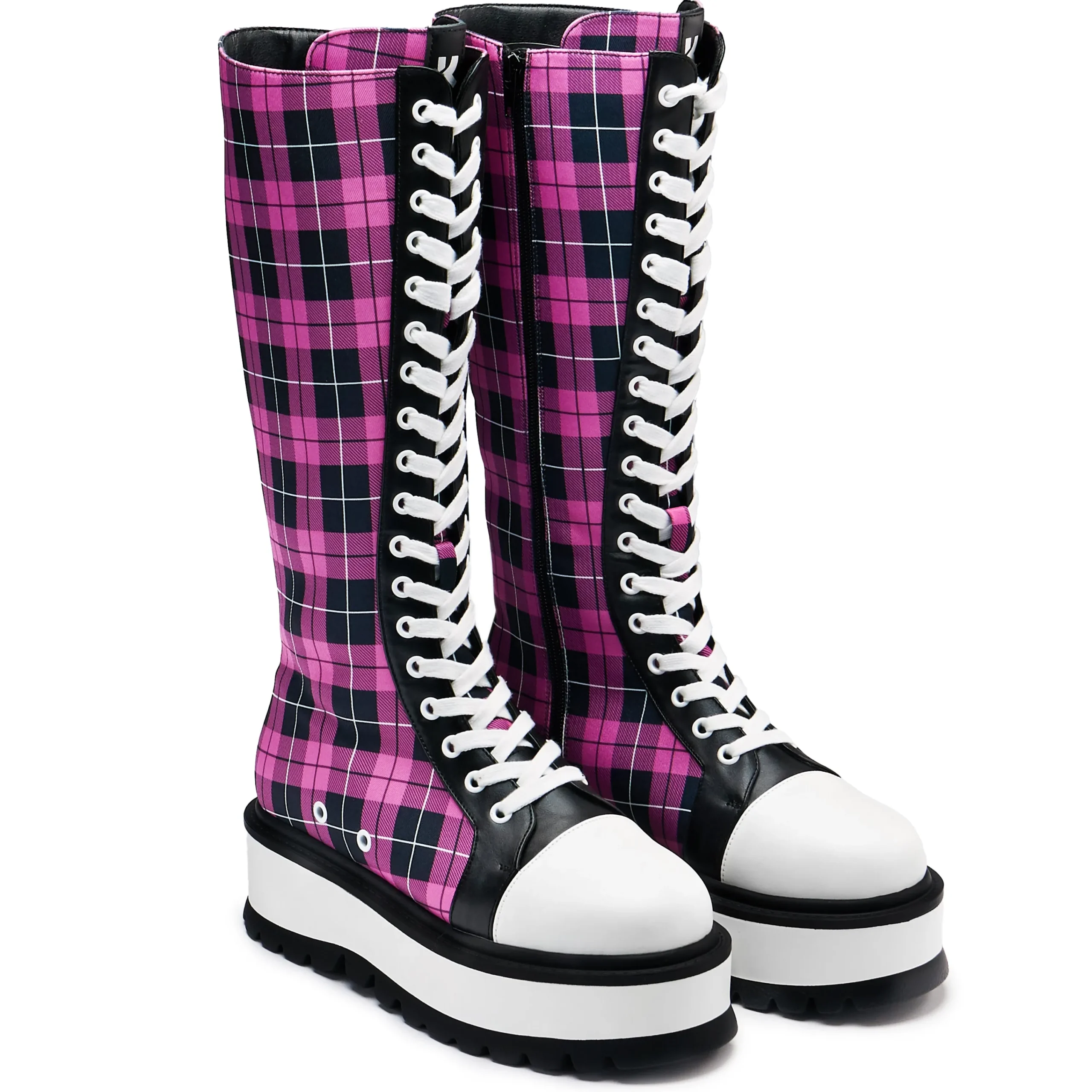 KOI footwear Irrelevant Long Platform Boots - Check Pink Shop