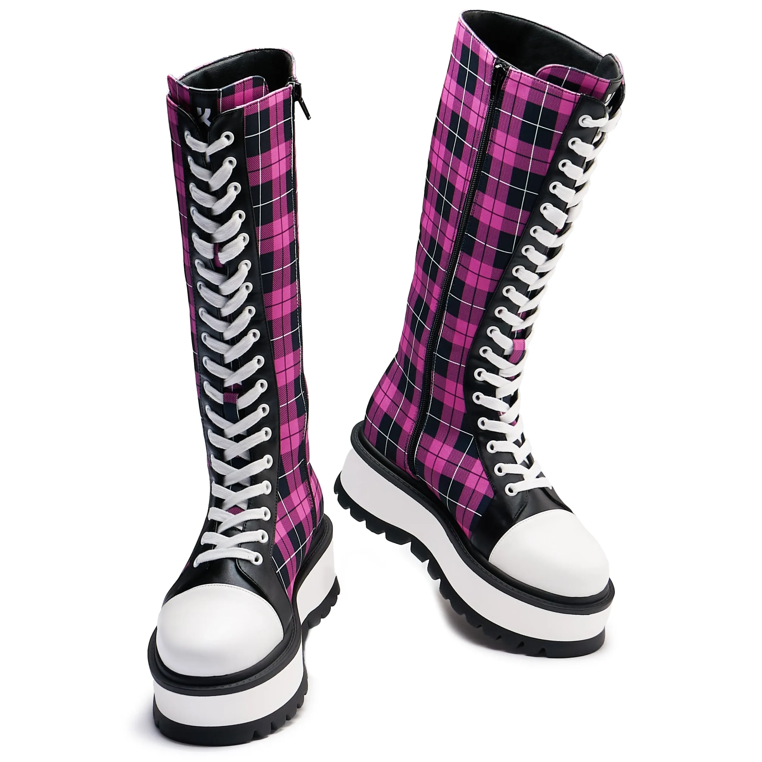 KOI footwear Irrelevant Long Platform Boots - Check Pink Shop