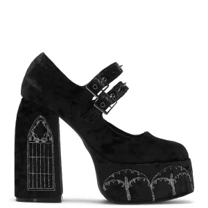 KOI footwear Lady Menace Grunge Crushed Velvet Heels - Black Store