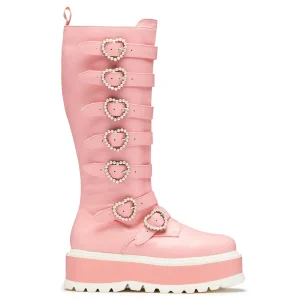 KOI footwear Mizuhiki Kawaii Long Pearl Buckle Boots - Pink Best