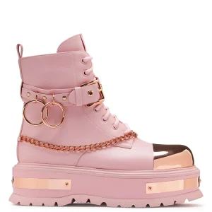 KOI footwear Rose Gold Borin Hardware Platform Boots Pink Fashion