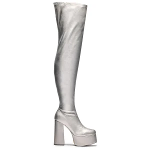 KOI footwear The Redemption Plus Size Thigh High Boots - Silver Online