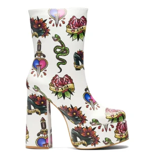 KOI footwear Verdict of a Serpent & Dagger Heeled Boots - White Sale
