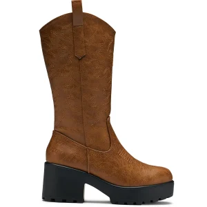 KOI footwear Wintu Long Chunky Western Boots - Vintage Brown Fashion
